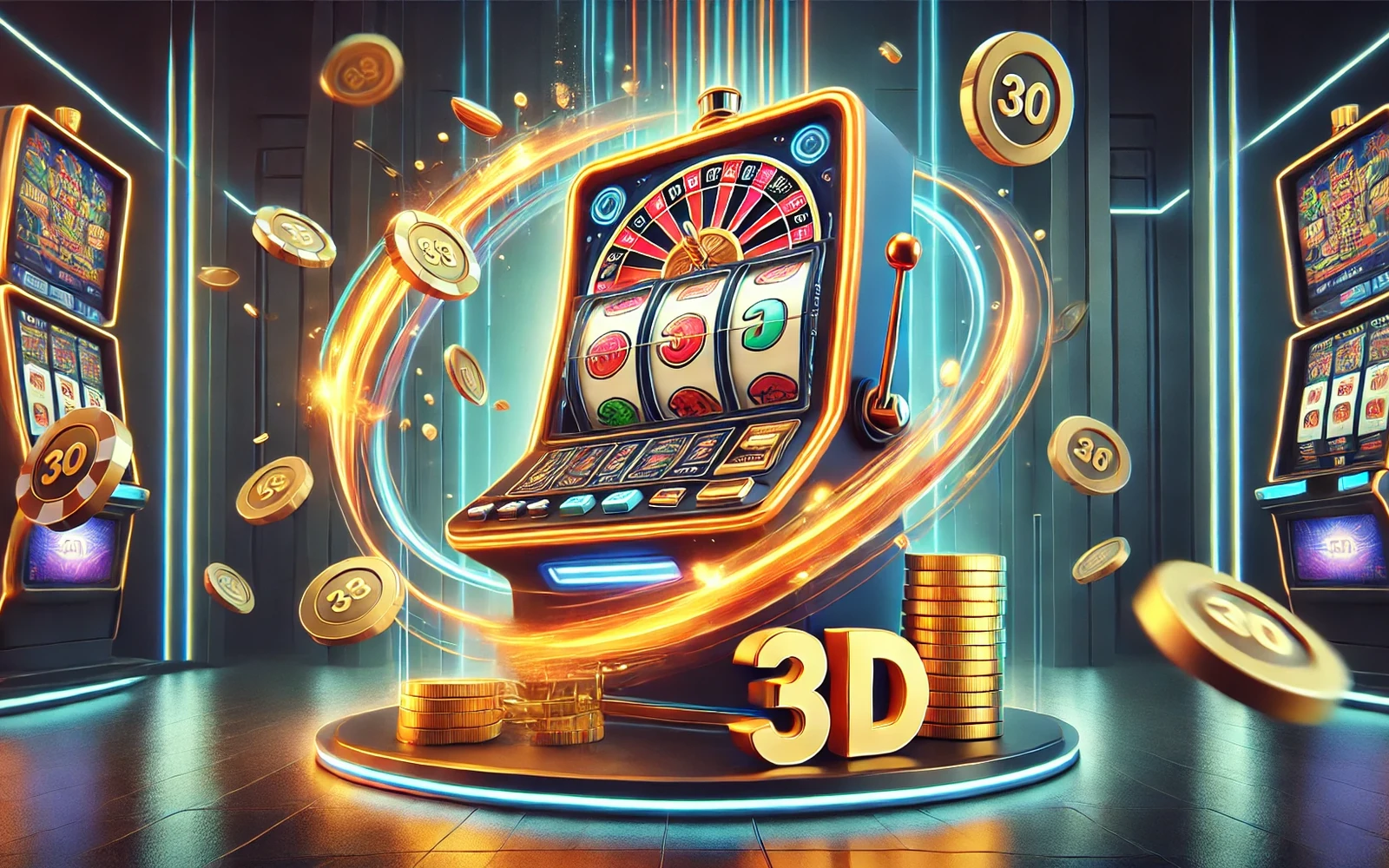 หน้าจอเกมสล็อตพร้อมรีลและสัญลักษณ์สีสันสดใส